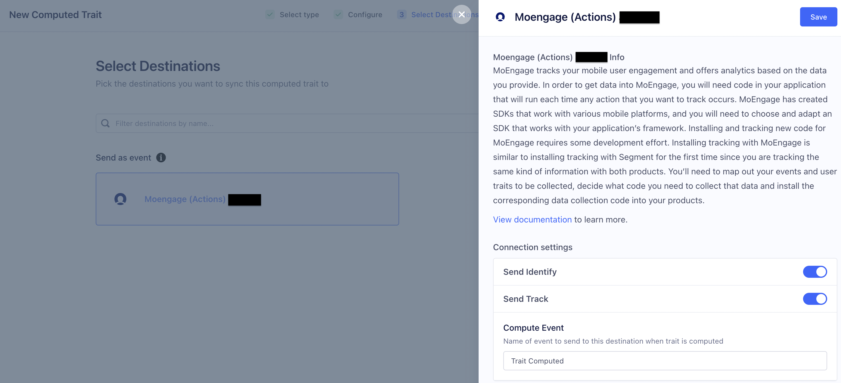 Screenshot of MoEngage (Actions) destination page in Segment